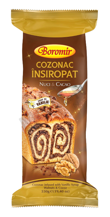 Cozonac insiropat cu sirop de vanilie- nuci si cacao - Bormomir - 550g