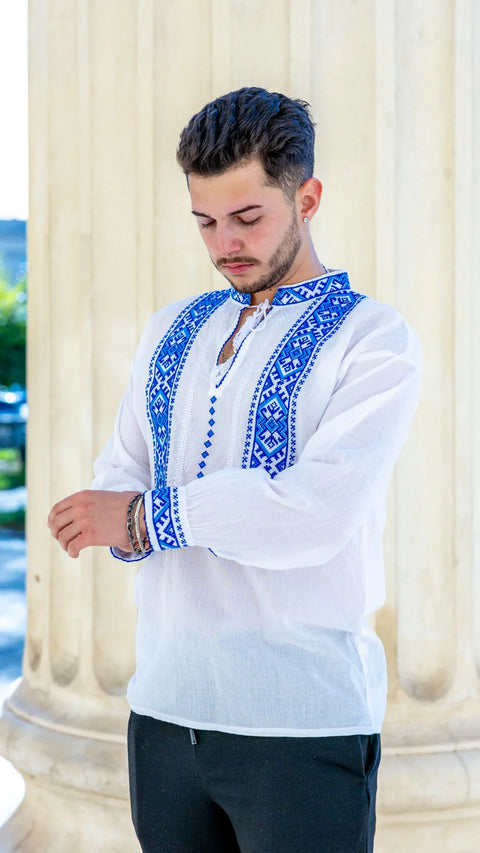 Ie barbati Laviniu broderie albastra