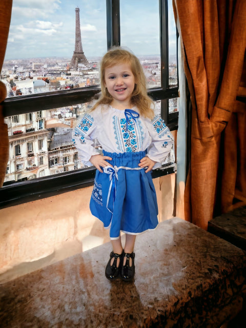 Costum tradițional fetițe - Carina albastru
