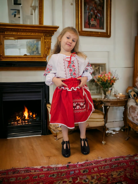 Costum tradițional fetițe - Carina roșu