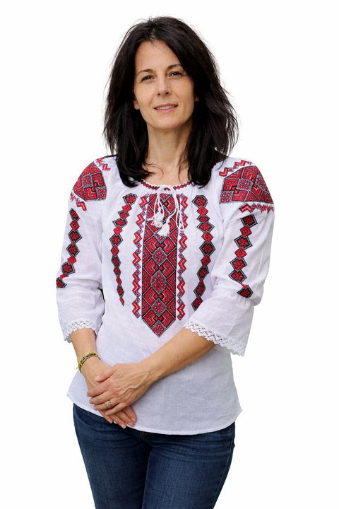 Ie pentru dama Livia broderie rosie - Camasa traditionala pentru femei