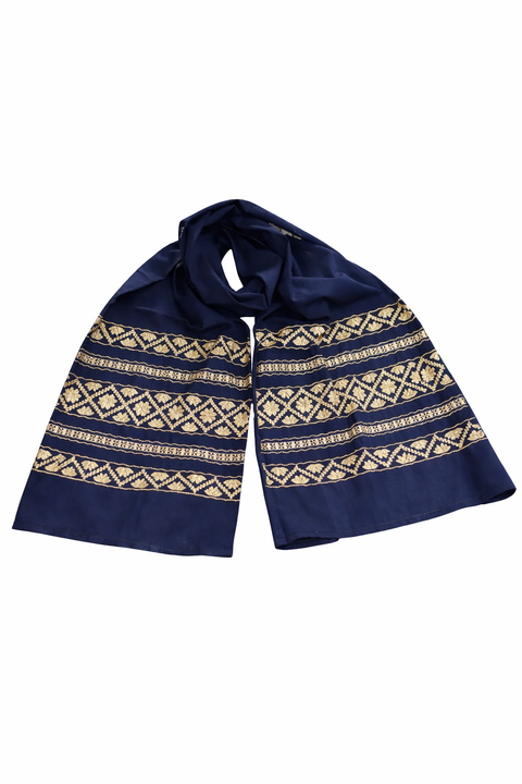 Marama bleumarin cu broderie bej