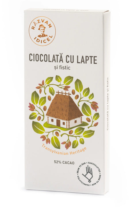 Ciocolată cu lapte 52% cacao și fistic - Razvan Idicel - 70g