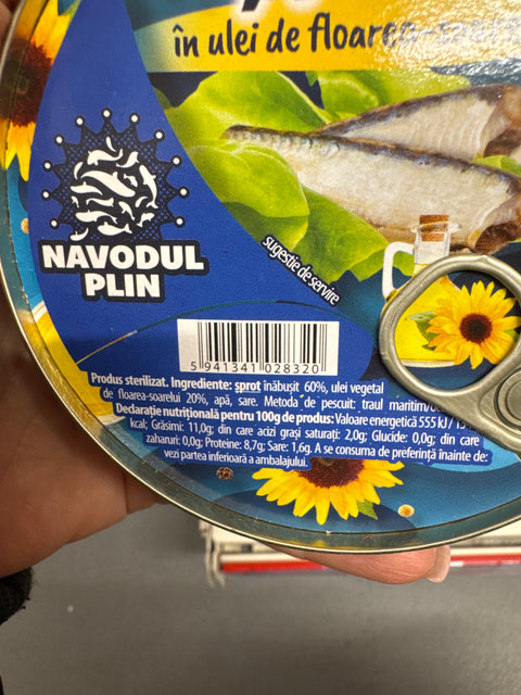Sprot in ulei de floarea soarelui - Navodul Plin - 160g