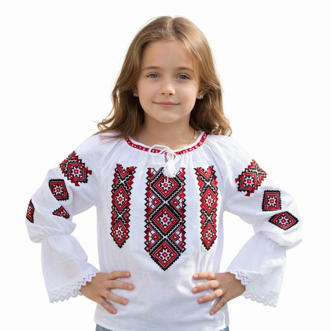Ie pentru fete Erotida broderie rosie - Camasa traditionala pentru fete