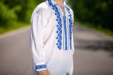 Ie pentru barbati Ilie - broderie albastra