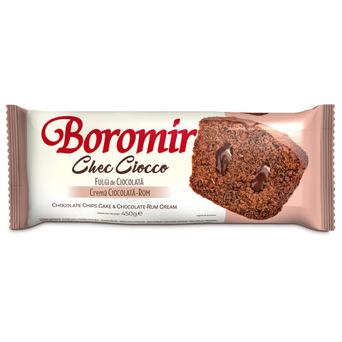 Chec Ciocco cu fulgi de ciocolată și cremă ciocolată-rom - Boromir - 450g