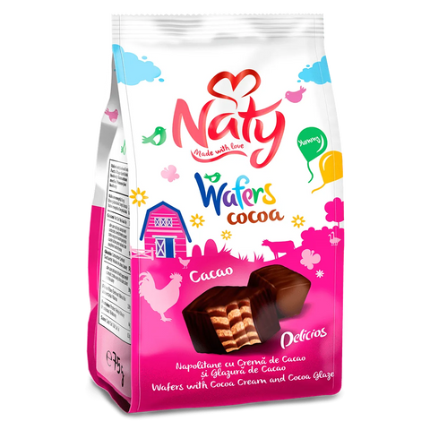 Napolitane cu cacao si glazura cacao - Naty - 140g