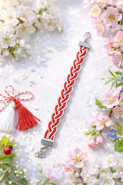 Martisor Bracelet "Spring" - traditional red &amp; white braided cord - 1 pc
