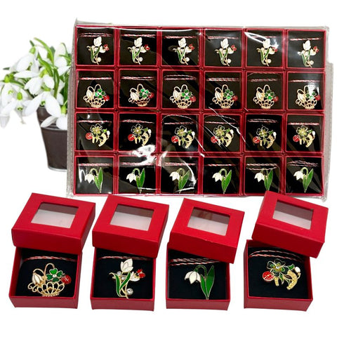 Martisor brooch in red box – floral pattern – 1 piece