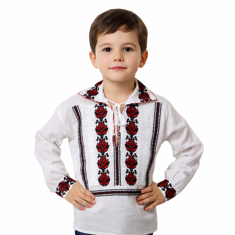 Ie baieti Pinufie broderie rosie - Camasa traditionala pentru baieti