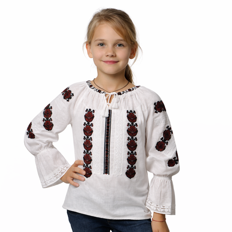 Ie fete Pinufia broderie rosie - Camasa traditionala pentru fete