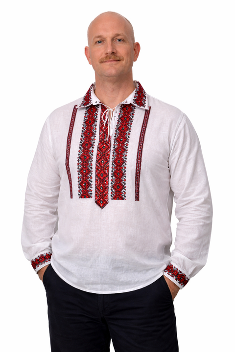Ie pentru barbati Liviu broderie rosie - Camasa traditionala pentru barbati