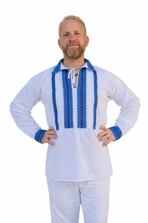 Ie pentru barbati Andronic broderie albastra - Camasa traditionala pentru barbati