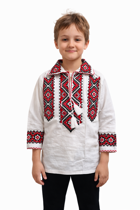 Ie pentru baieti Ierotei cu broderie rosie - Camasa traditionala pentru baieti