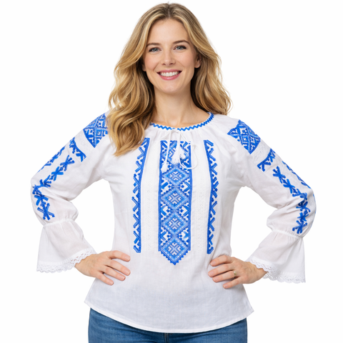 Ie pentru dama Raisa broderie albastra - Camasa traditionala pentru femei