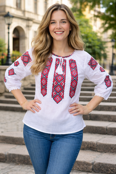 Ie pentru dama Ierotida broderie rosie - Camasa traditionala pentru femei