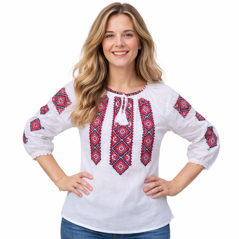 Ie pentru dama Ierotida broderie rosie - Camasa traditionala pentru femei