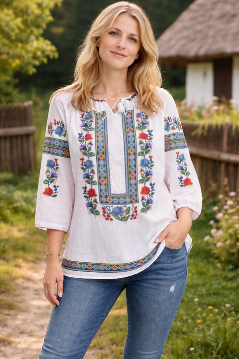 Ie dama Saviana - motive florale - Camasa traditionala pentru femei