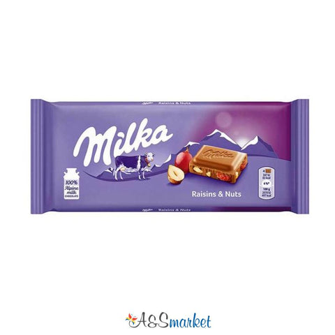 Chocolate with raisins and hazelnuts - Milka - 100g